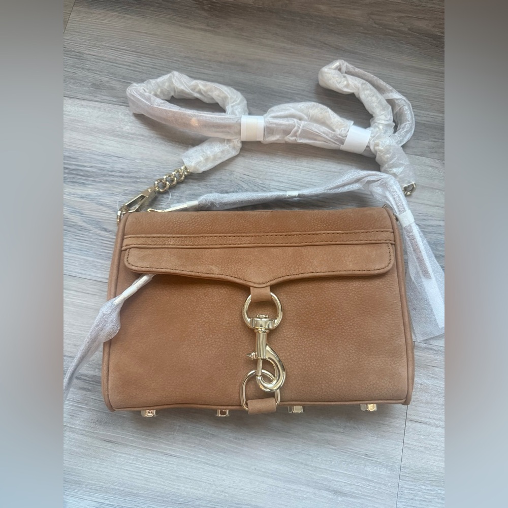 Rebecca Minkoff mini MAC 
Tan suede Crossbody Bag with Gold Hardware